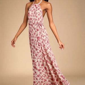 Lulu’s extravagant entrance cream floral pleated halter maxi